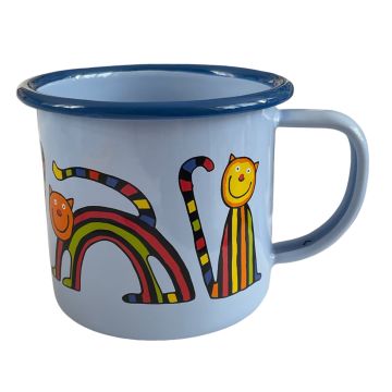 Emaye Büyük Bardak-Parlak Mavi Kıvrık Kedi