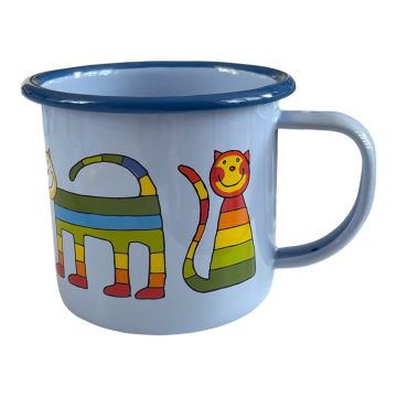 Emaye Kupa-Parlak Mavi Enine Çizgili Kedi