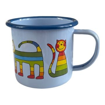 Emaye Kupa-Parlak Mavi Enine Çizgili Kedi