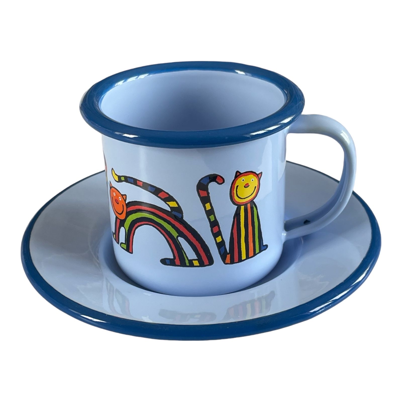 Emaye Fincan-Mavi Kıvrık Kedi