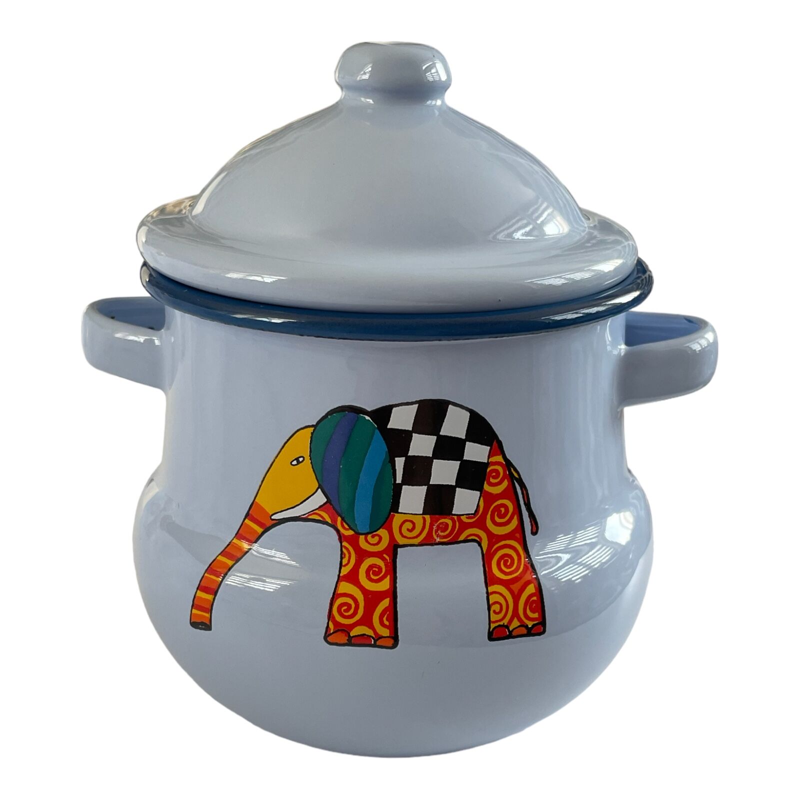 Emaye Kulplu Kavanoz-Mavi Fil