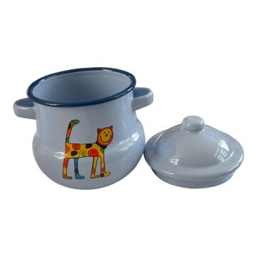 Emaye Kulplu Kavanoz-Mavi Ayakta Benekli Kedi