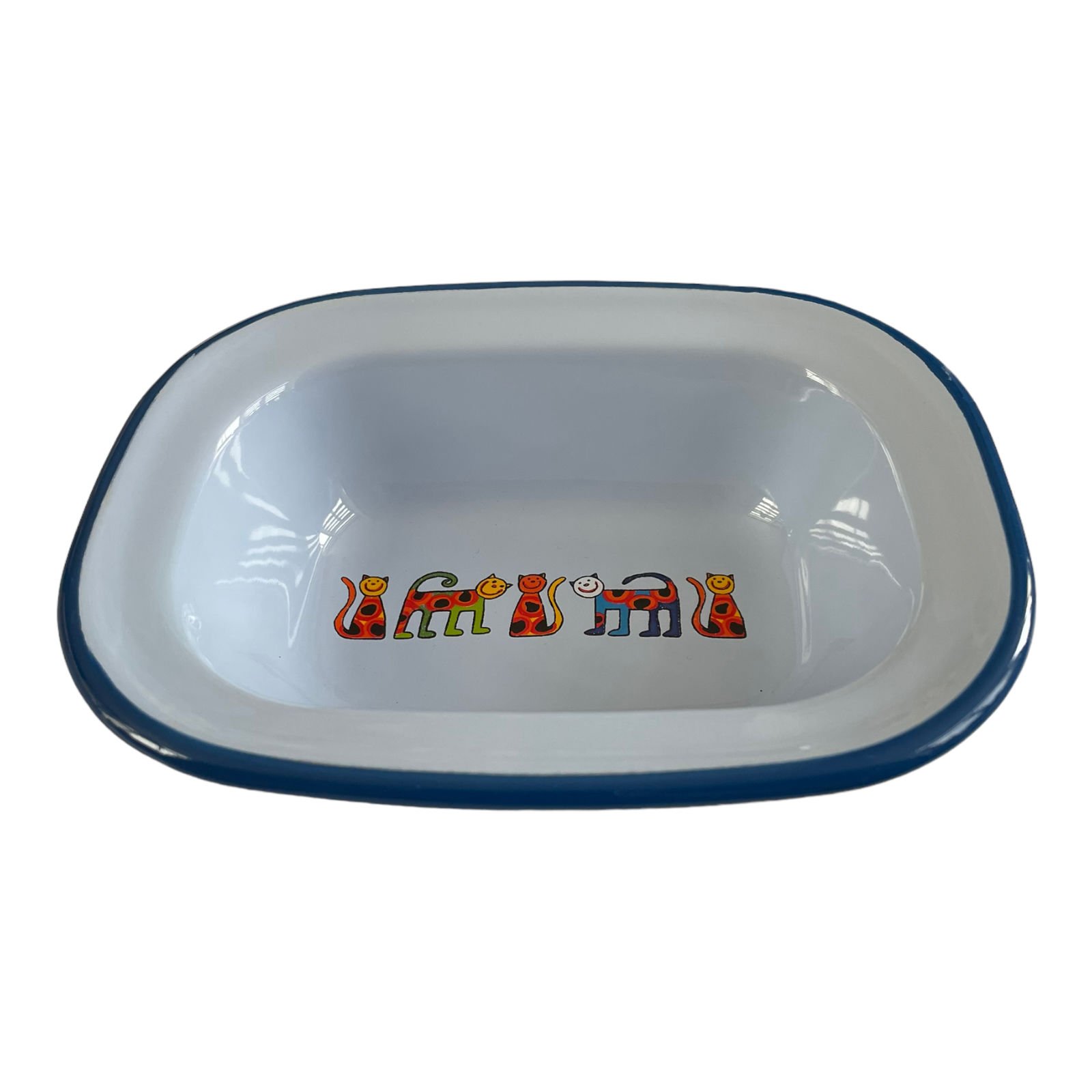 Emaye Çukur Tabak-Açık Mavi Benekli kedi