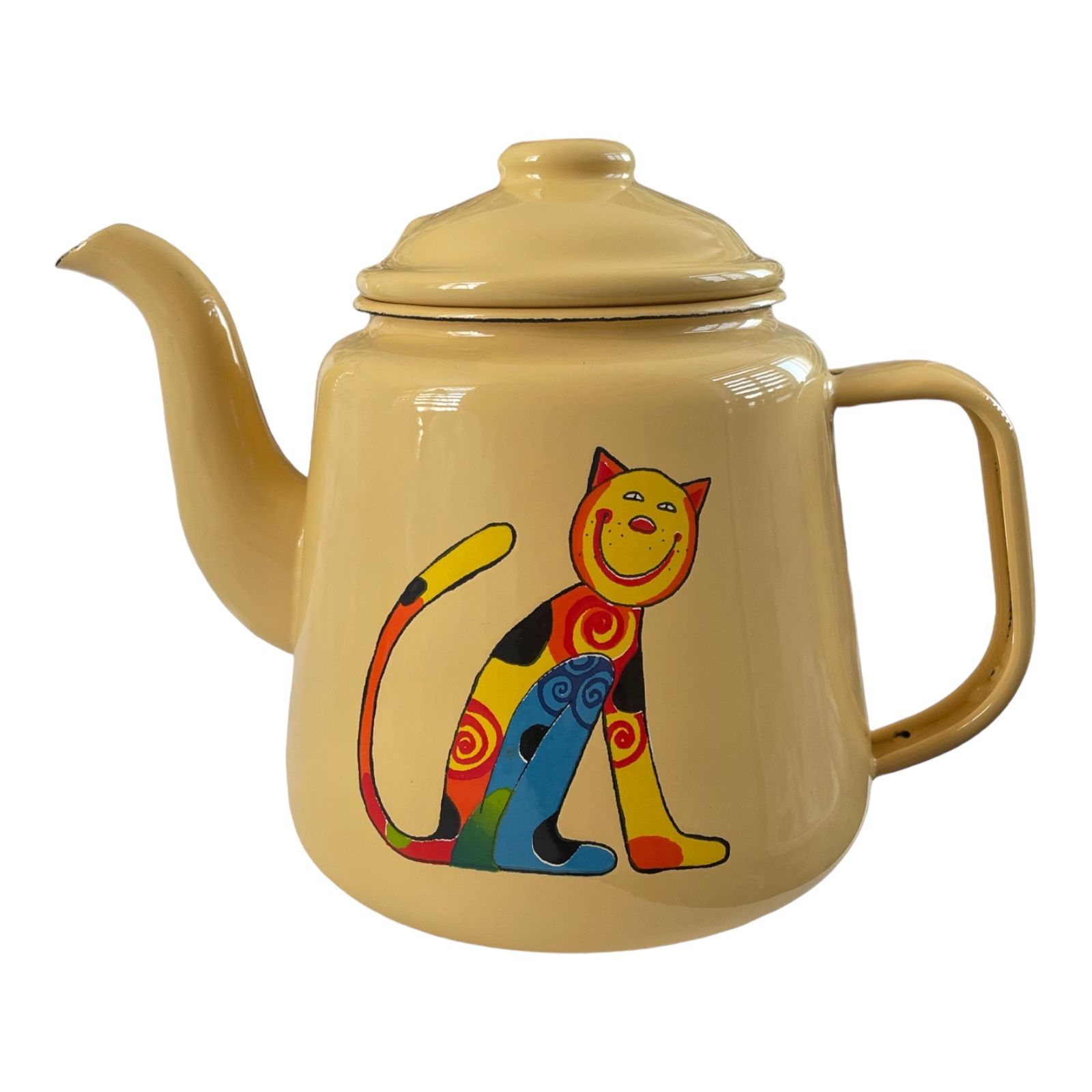 Emaye Çay Demliği-Sarı Benekli Kedi