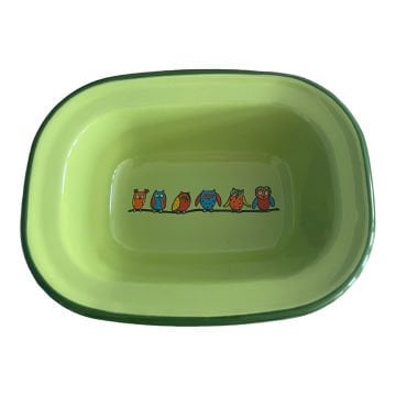 Emaye Çukur Tabak-Yeşil baykuş