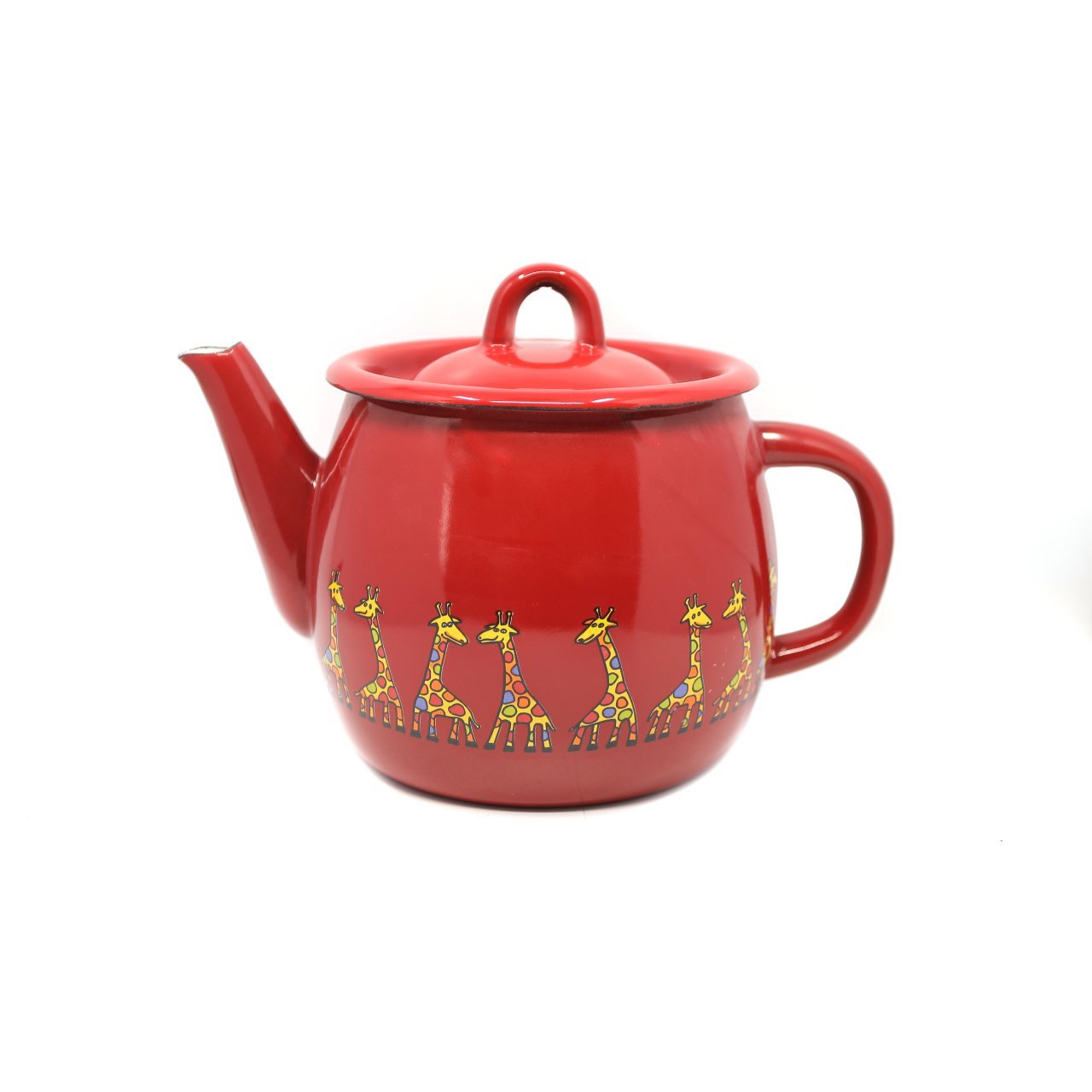 Emaye Cay Demliği Yuvarlak_Kırmızı Zurafa