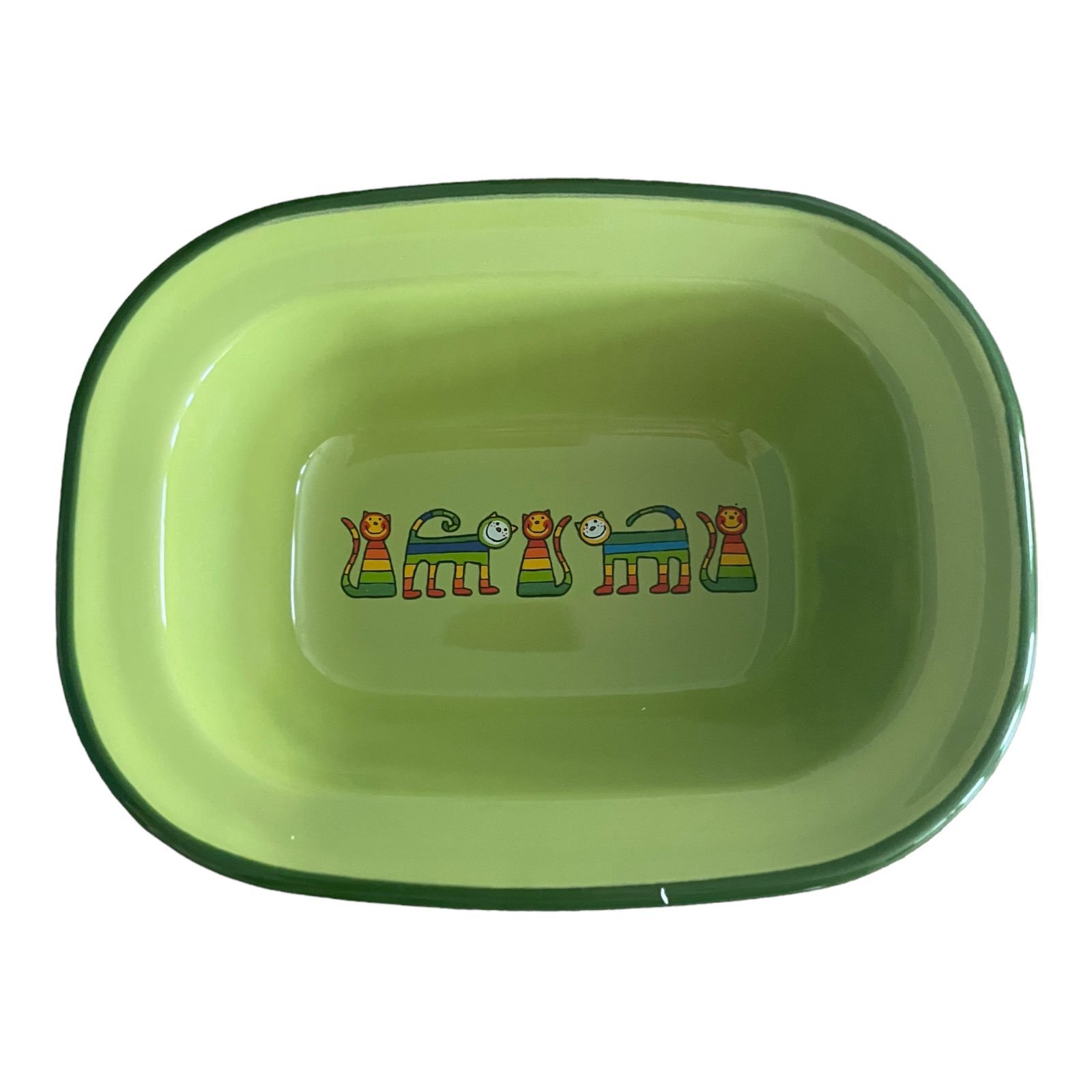 Emaye Çukur Tabak-Yeşil Enine Çizgili Kedi