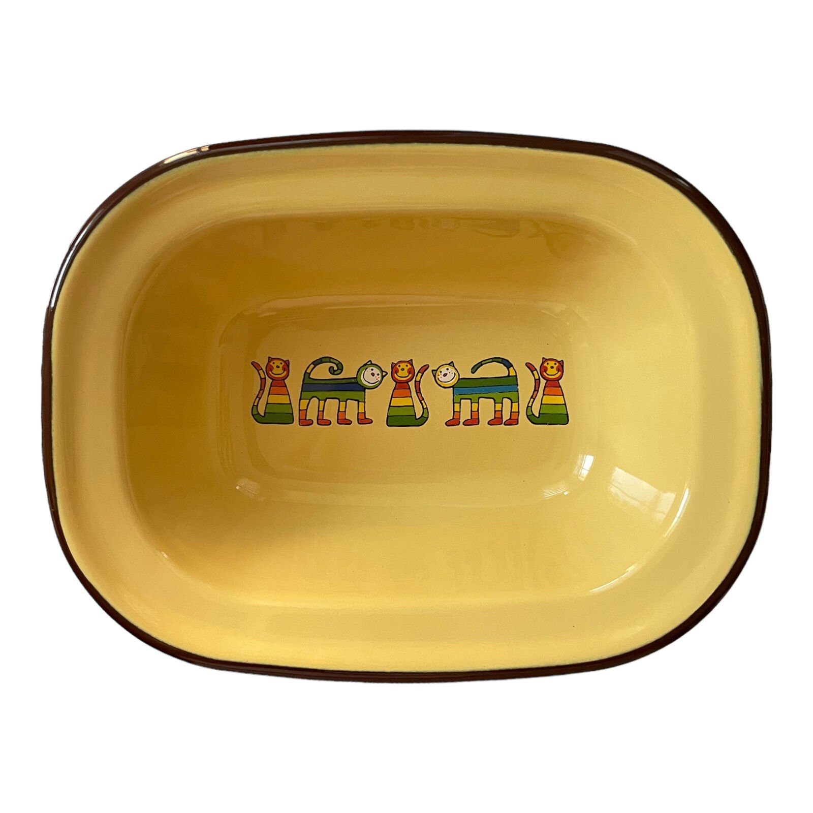 Emaye Çukur Tabak-Sarı Enine Çizgili Kedi