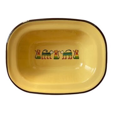 Emaye Çukur Tabak-Sarı Enine Çizgili Kedi