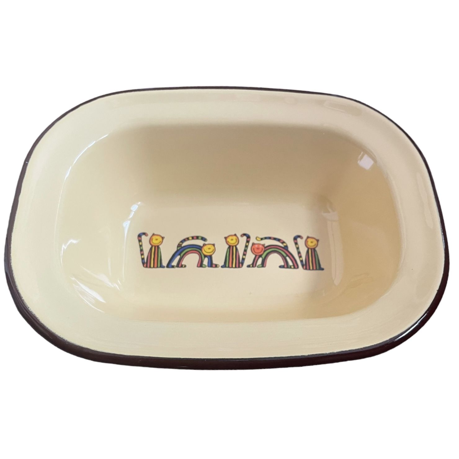 Emaye Çukur Tabak-Sarı Kıvrık Kedi