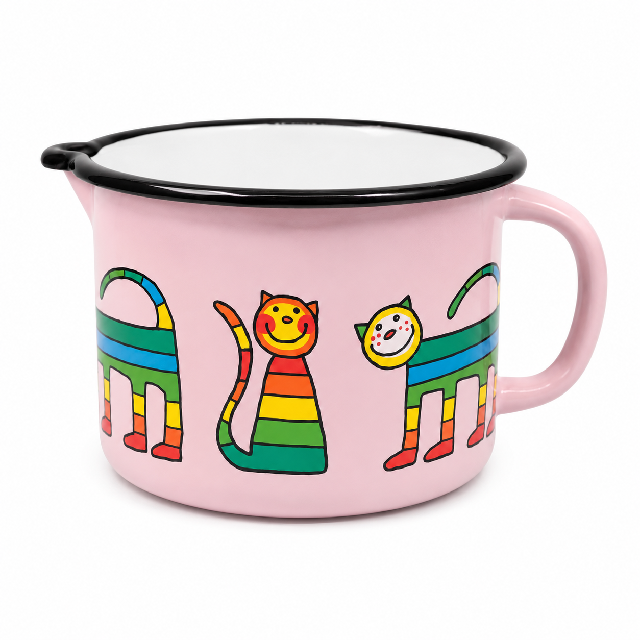 Emaye Orta Maşrapa-Lila Enine Çizgili Kedi