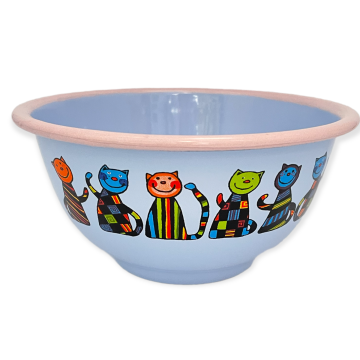 Emaye Kase /12 cm-Açık Mavi Kareli Kedi