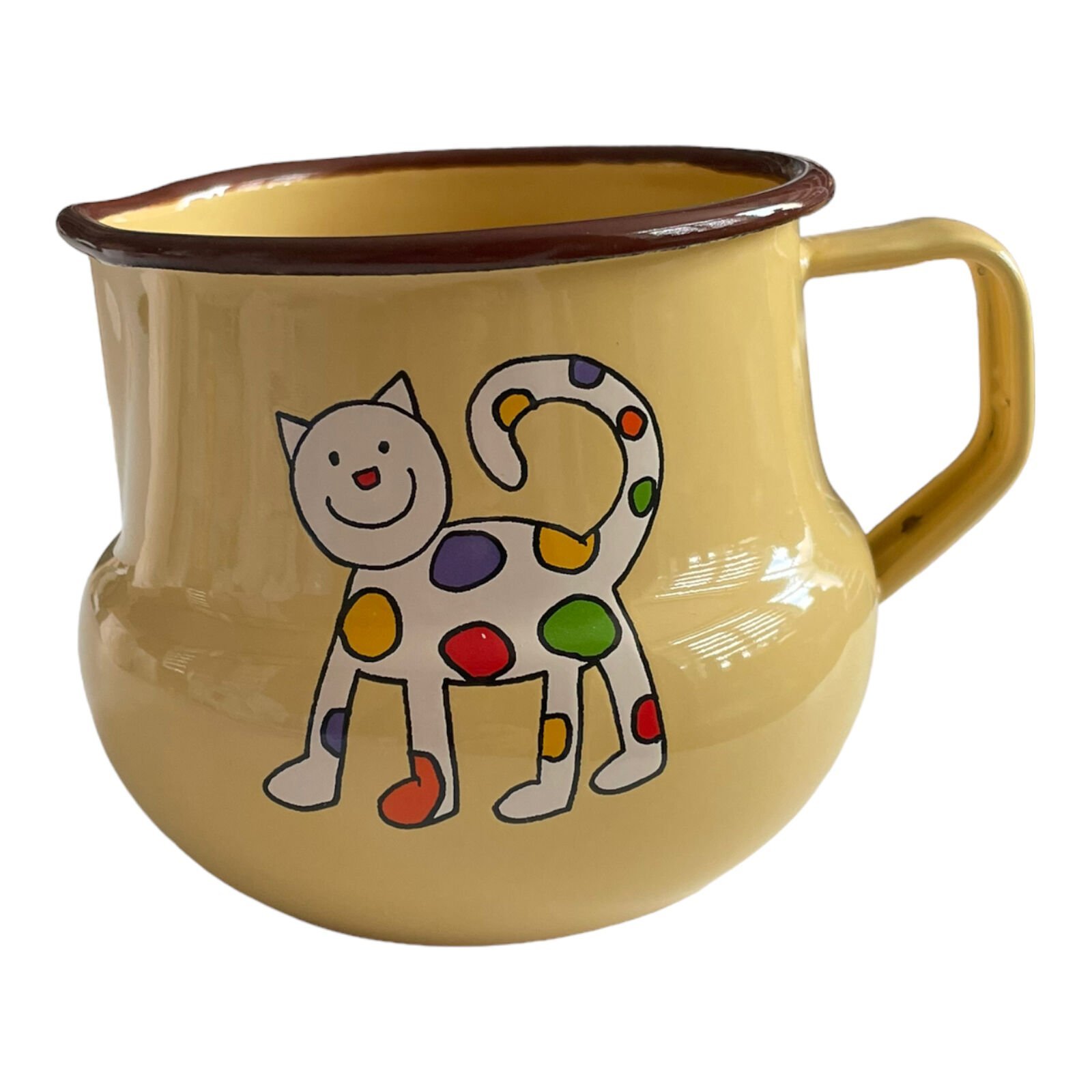 Emaye Küçük Sütlük- Sarı Minik Benekli Kedi