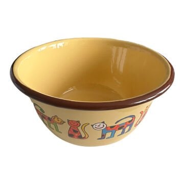 Emaye Büyük Kase-Sarı Benekli Kedi