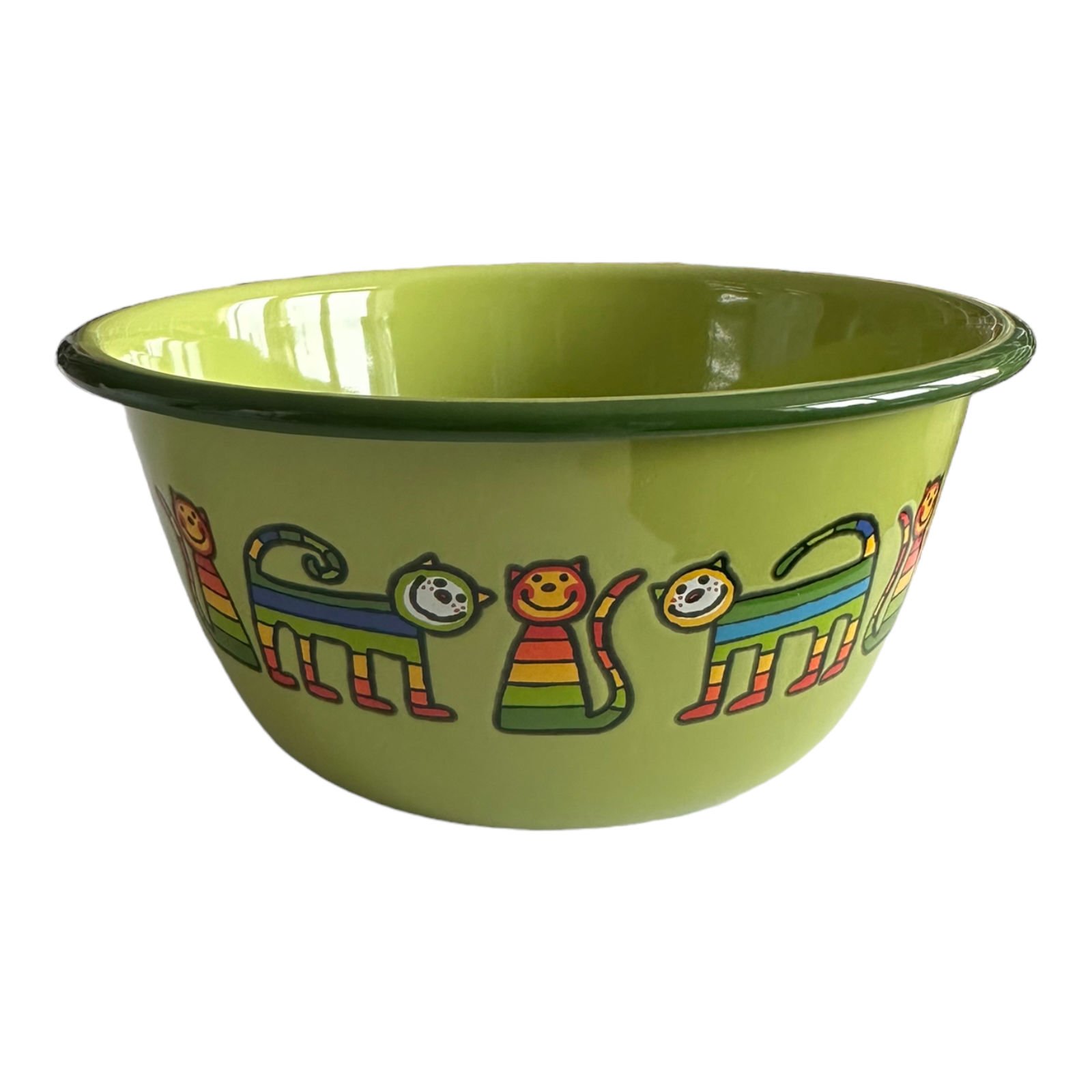 Emaye Büyük Kase-Yeşil Enine Çizgili Kedi