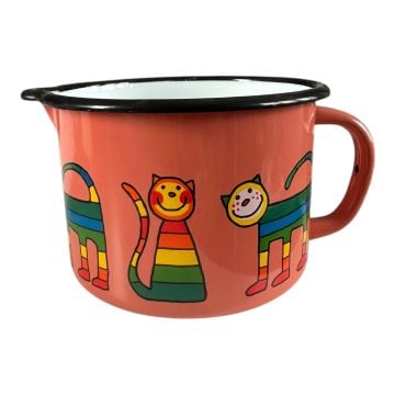 Emaye Orta Maşrapa-Mercan Enine Çizgili Kedi