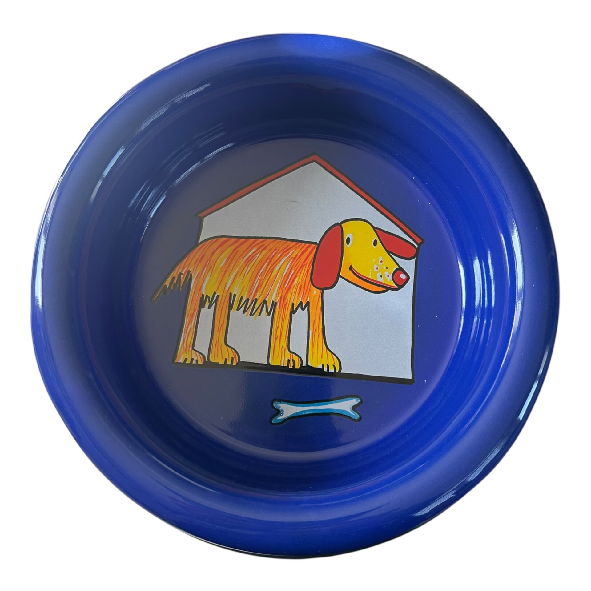 Emaye Büyük Köpek Mama Kabı-Lacivert Kulübedeki Köpek