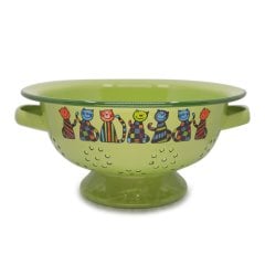 Emaye Süzgeç-Yeşil Kareli Kedi