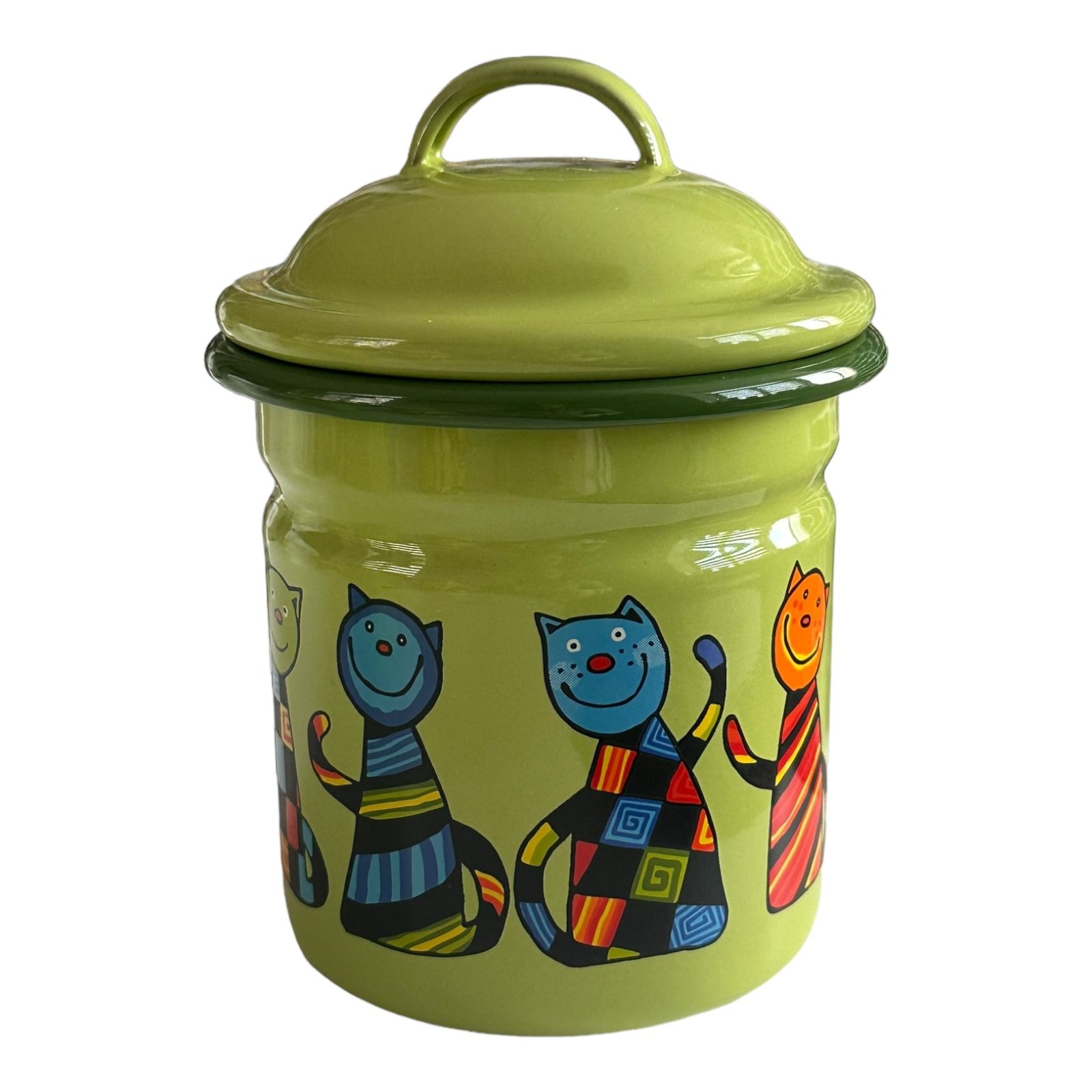 Emaye Yeni Kavanoz-Yeşil Kareli Kedi