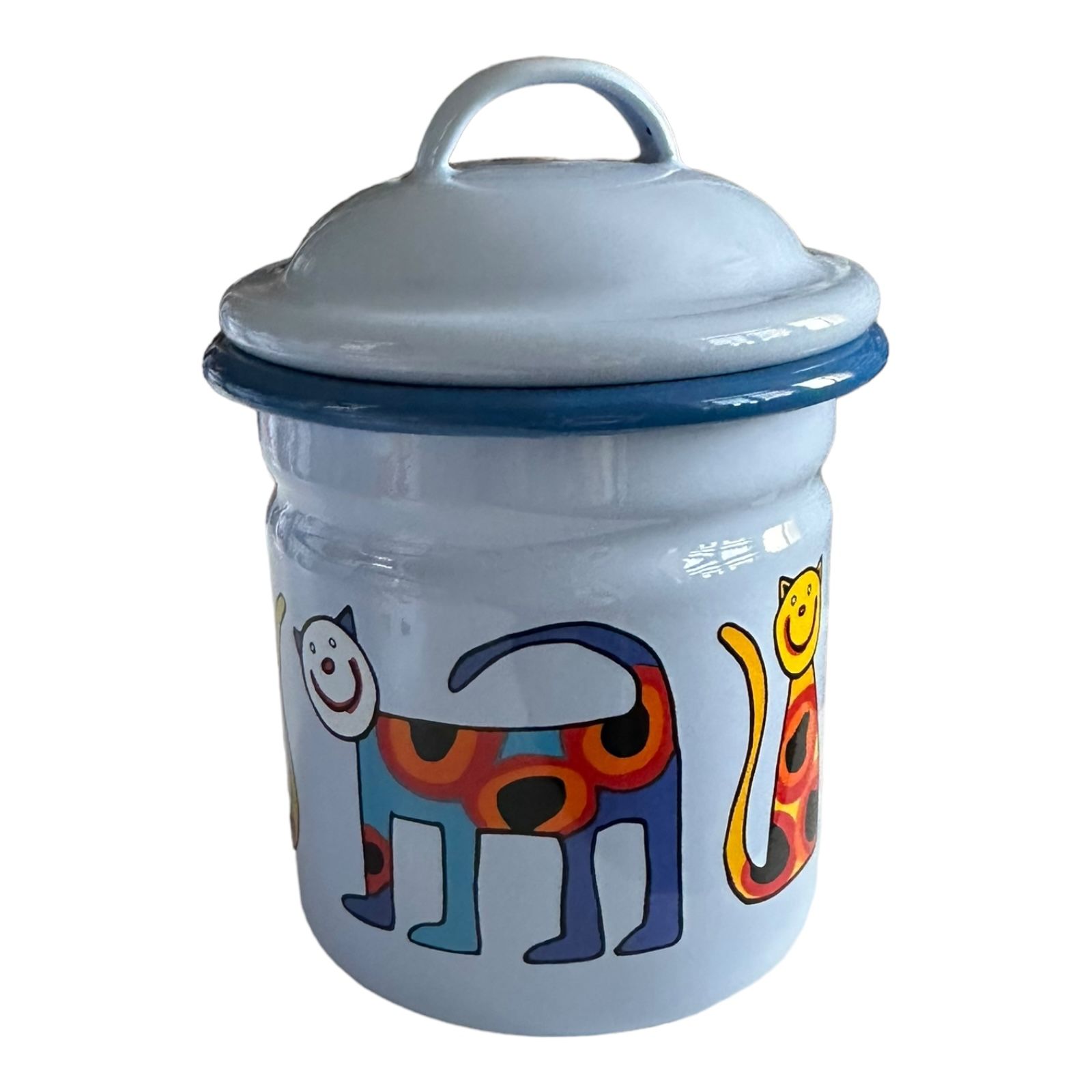 Emaye Yeni Kavanoz-Mavi Benekli Kedi